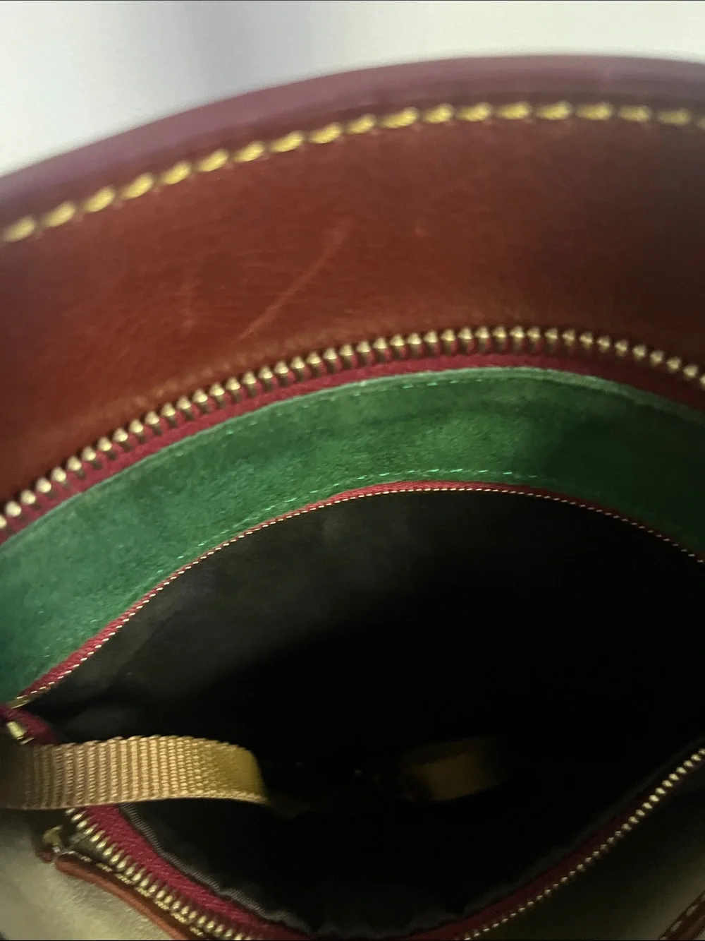Dooney & Bourke Brown Leather crossbody with Yellow Stitching